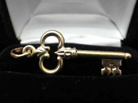 Yellow gold charm pendant 14k key skeleton key 